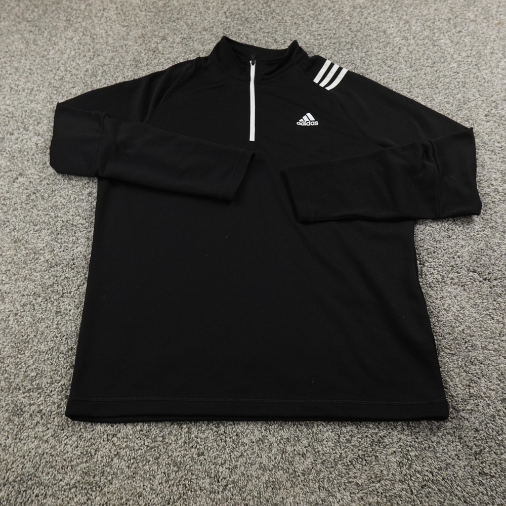 Adidas‎ Pullover Mens L Black 1/4 Zip Golf Long Sleeve Performance Shirt Top Gym - Picture 2 of 11